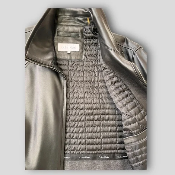 Calvin Klein Men's Genuine Black Leather Jacket, Medium (never worn)
